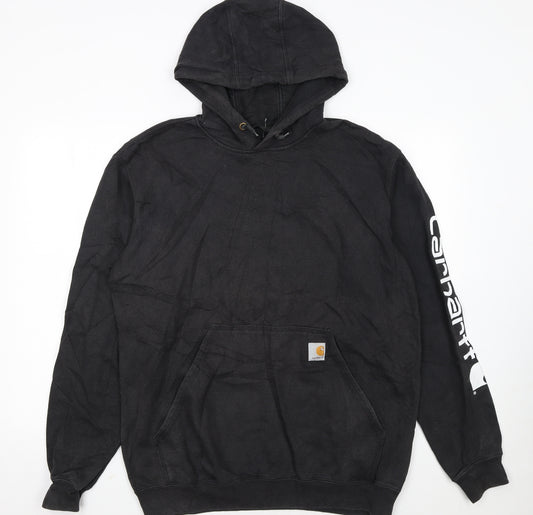 Carhartt Men's Black Pullover Hoodie Medium Loose Fit Logo Sleeve