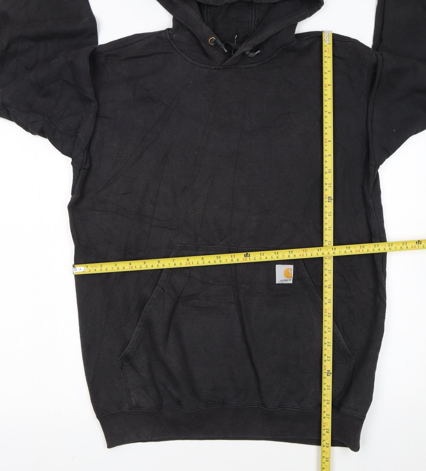 Carhartt Men's Black Pullover Hoodie Medium Loose Fit Logo Sleeve