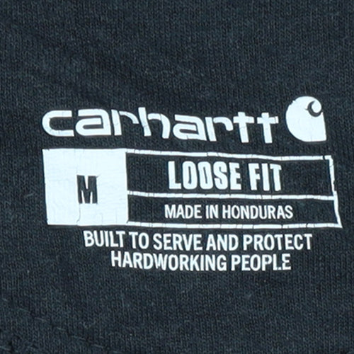 Carhartt Men's Black Pullover Hoodie Medium Loose Fit Logo Sleeve