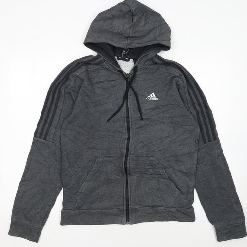 Adidas Women Dark Grey Full Zip Hoodie Size M Hooded Sweatshirt