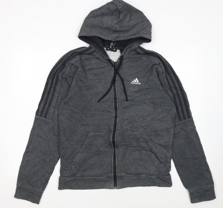 Adidas Women Dark Grey Full Zip Hoodie Size M Hooded Sweatshirt