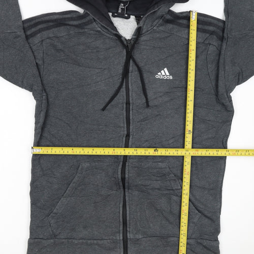 Adidas Women Dark Grey Full Zip Hoodie Size M Hooded Sweatshirt