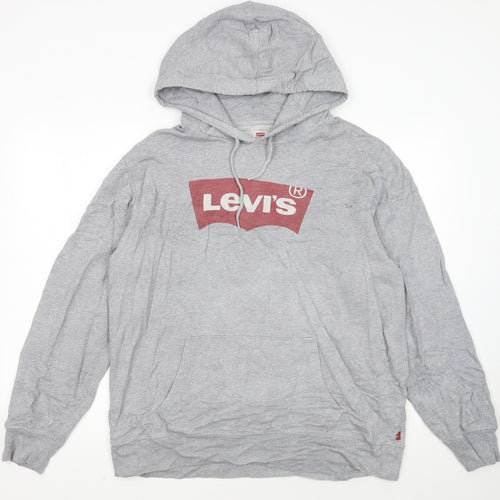 Levi's Mens Grey Pullover Hoodie L Logo Graphic Print Sweatshirt