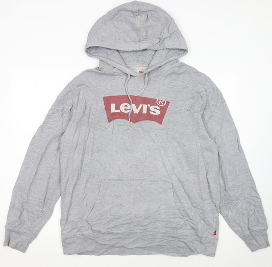 Levi's Mens Grey Pullover Hoodie L Logo Graphic Print Sweatshirt