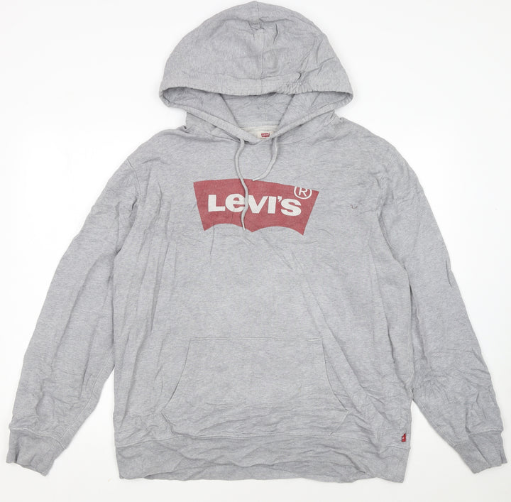 Levi's Mens Grey Pullover Hoodie L Logo Graphic Print Sweatshirt