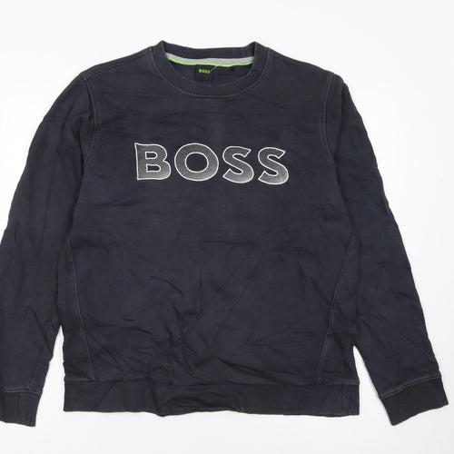 BOSS Men's Black Sweatshirt Medium Crew Neck Pullover Logo