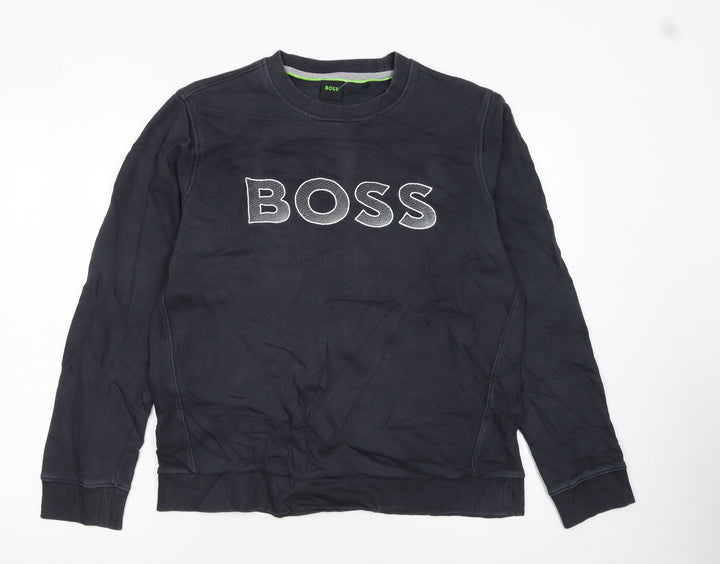 BOSS Men's Black Sweatshirt Medium Crew Neck Pullover Logo