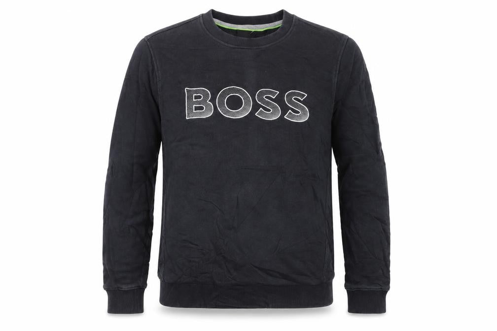 Front view of BOSS Men's Black Sweatshirt Medium Crew Neck Pullover Logo