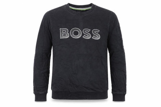 Front view of BOSS Men's Black Sweatshirt Medium Crew Neck Pullover Logo