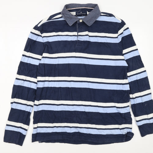 Marks and Spencer Blue Harbour Men’s Blue Striped Long Sleeve Cotton Polo M