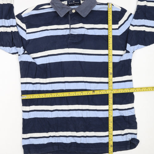 Marks and Spencer Blue Harbour Men’s Blue Striped Long Sleeve Cotton Polo M