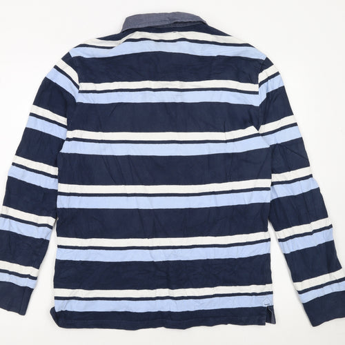 Marks and Spencer Blue Harbour Men’s Blue Striped Long Sleeve Cotton Polo M