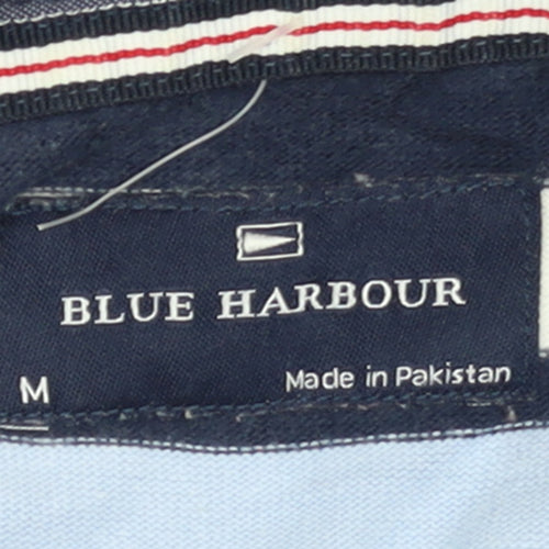 Marks and Spencer Blue Harbour Men’s Blue Striped Long Sleeve Cotton Polo M