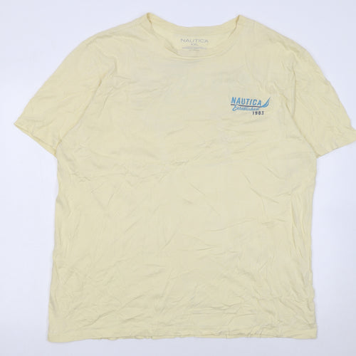 Nautica Men's Beige Graphic Print 2XL Cotton Crew Neck T-Shirt