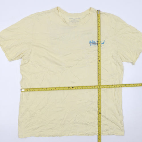 Nautica Men's Beige Graphic Print 2XL Cotton Crew Neck T-Shirt
