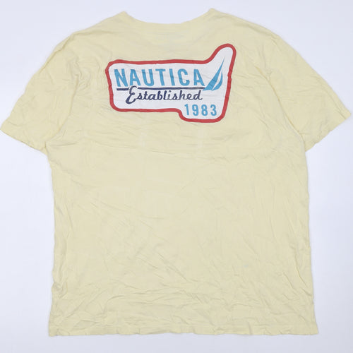 Nautica Men's Beige Graphic Print 2XL Cotton Crew Neck T-Shirt