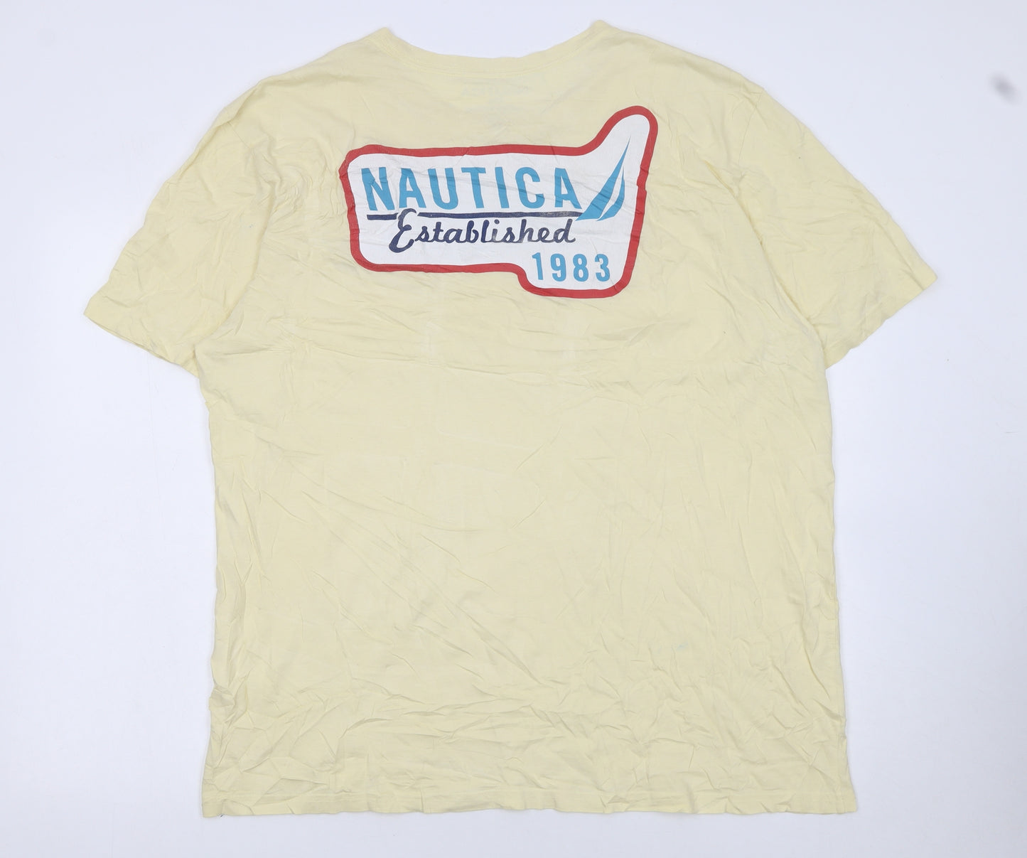 Nautica Men's Beige Graphic Print 2XL Cotton Crew Neck T-Shirt