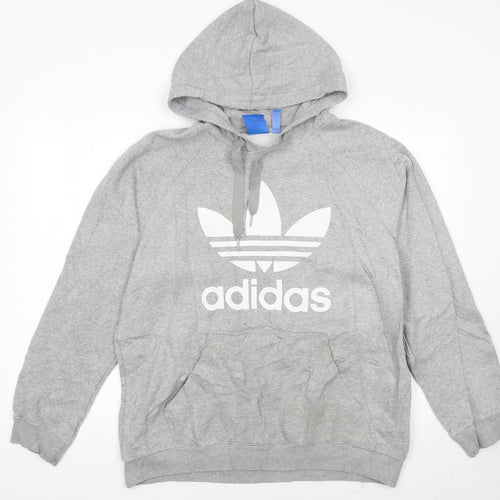 Adidas Men's Grey Pullover Hoodie L Logo Fleece Sweatshirt