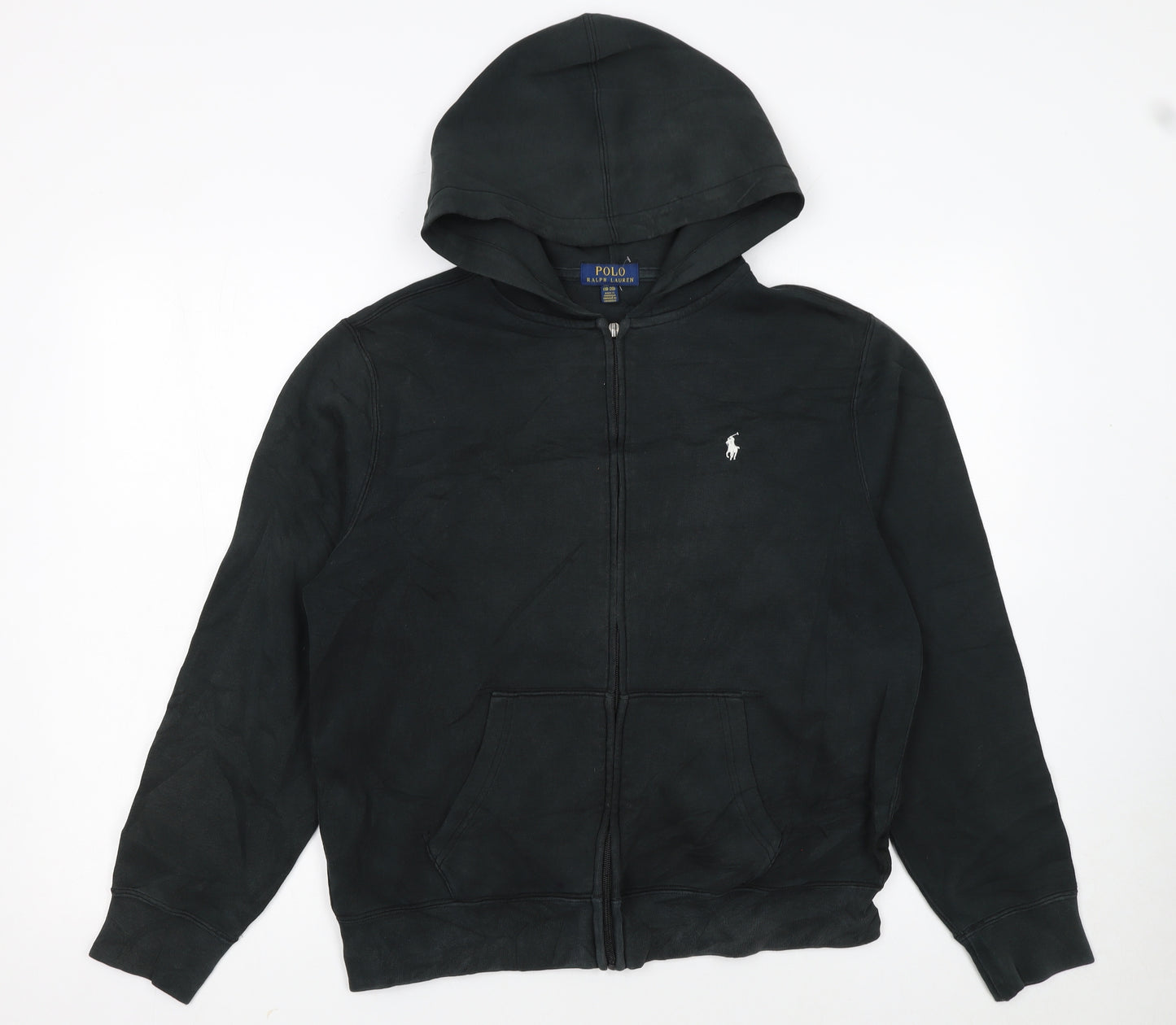 Polo Ralph Lauren Boys Black Full Zip Hoodie Size 18-20 Cotton Blend