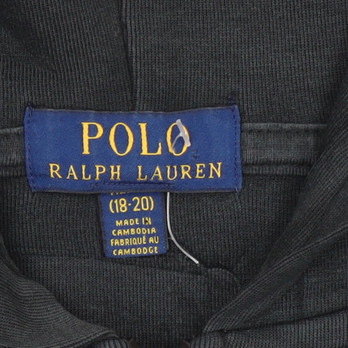 Polo Ralph Lauren Boys Black Full Zip Hoodie Size 18-20 Cotton Blend