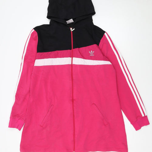 Adidas Women Pink Black Full Zip Hoodie Jacket Size M