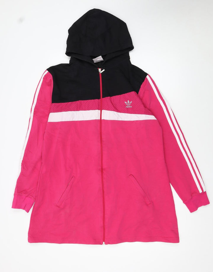 Adidas Women Pink Black Full Zip Hoodie Jacket Size M