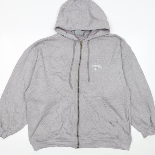 Reebok Womens Grey Full Zip Hoodie Size 12 Essentials Sweatshirt