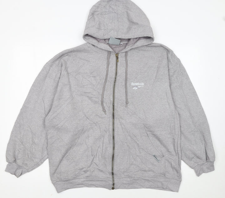 Reebok Womens Grey Full Zip Hoodie Size 12 Essentials Sweatshirt