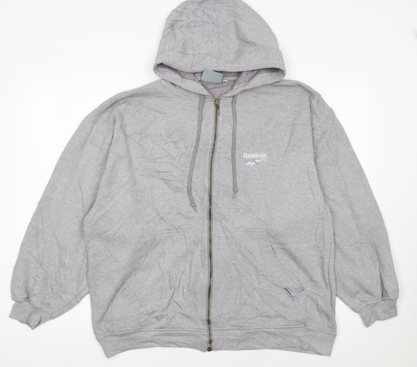 Reebok Womens Grey Full Zip Hoodie Size 12 Essentials Sweatshirt