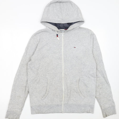 Hilfiger Denim Men's Grey Long Sleeve Hoodie L Cotton Blend Zip Up