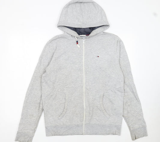 Hilfiger Denim Men's Grey Long Sleeve Hoodie L Cotton Blend Zip Up