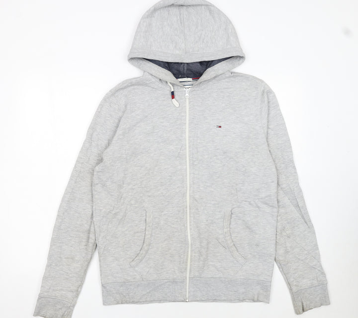 Hilfiger Denim Men's Grey Long Sleeve Hoodie L Cotton Blend Zip Up