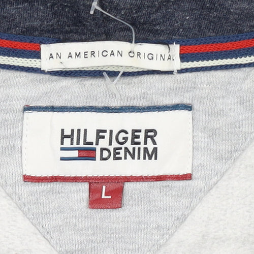 Hilfiger Denim Men's Grey Long Sleeve Hoodie L Cotton Blend Zip Up