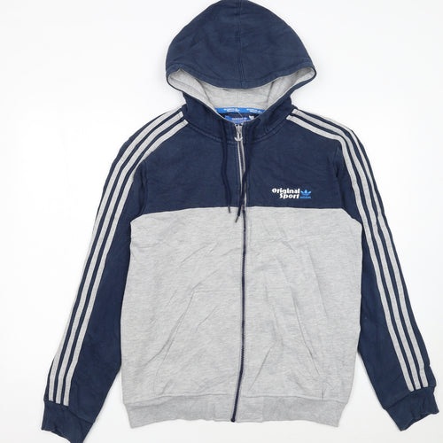 Adidas Men’s Grey Navy Full Zip Hoodie Size M Sports Lightweight