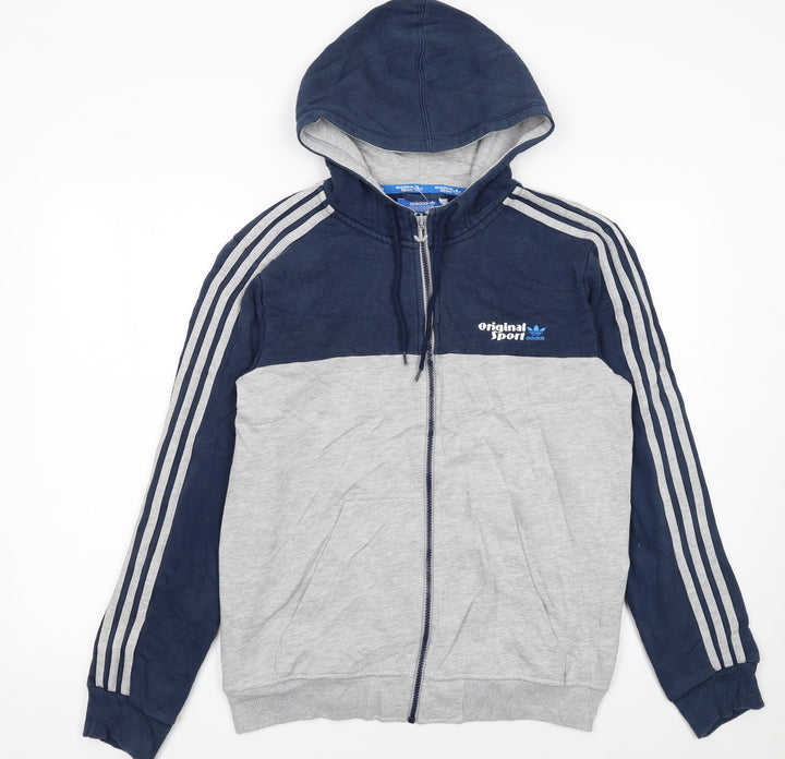 Adidas Men’s Grey Navy Full Zip Hoodie Size M Sports Lightweight