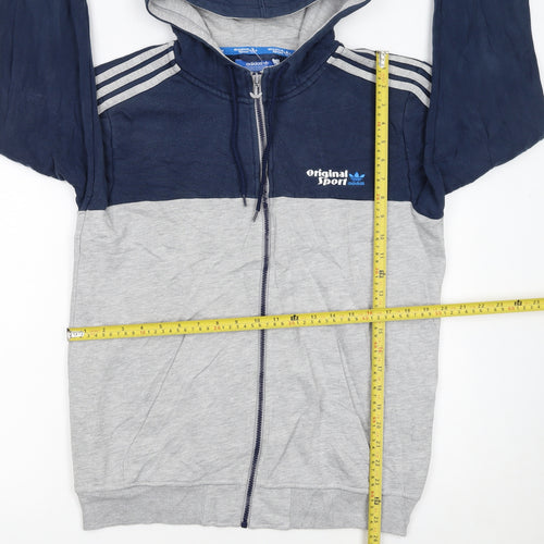 Adidas Men’s Grey Navy Full Zip Hoodie Size M Sports Lightweight