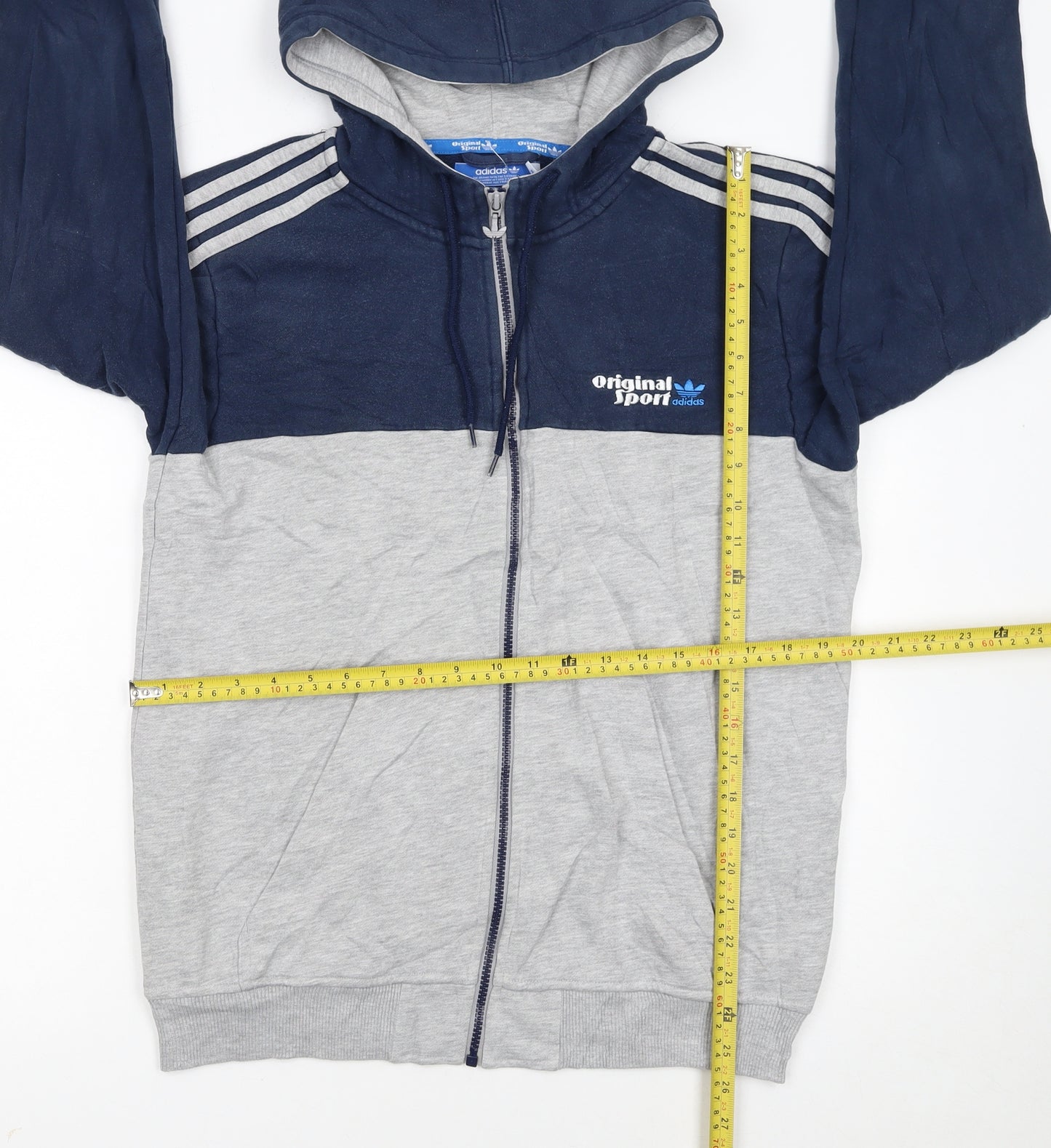 Adidas Men’s Grey Navy Full Zip Hoodie Size M Sports Lightweight