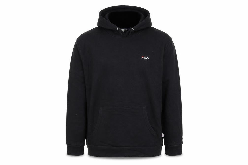 Front view of Fila Men’s Black XL Pullover Hoodie Classic Logo Fleece Sweatshirt