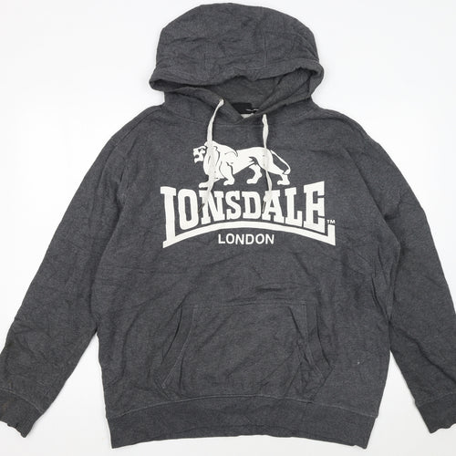 Lonsdale Men's Grey XL Pullover Hoodie with Logo Print
