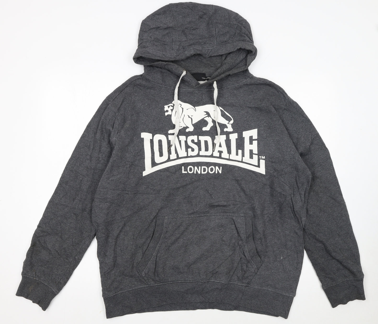Lonsdale Men's Grey XL Pullover Hoodie with Logo Print