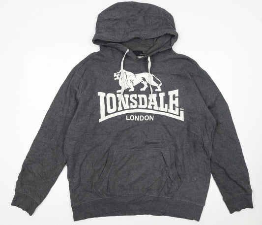 Lonsdale Men's Grey XL Pullover Hoodie with Logo Print