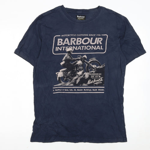 Barbour International Men's Blue XL Graphic Motorcycle T-Shirt