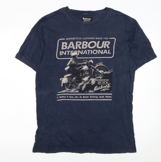 Barbour International Men's Blue XL Graphic Motorcycle T-Shirt