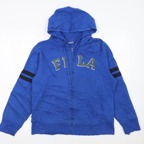 FILA Womens Blue Full Zip Hoodie L Logo Casual Sportswear