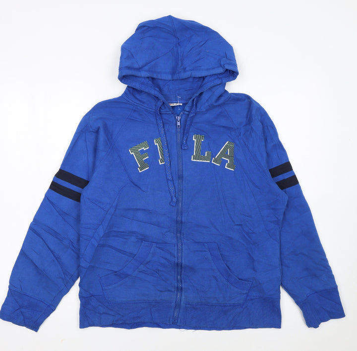 FILA Womens Blue Full Zip Hoodie L Logo Casual Sportswear