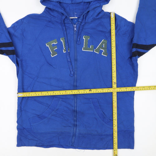 FILA Womens Blue Full Zip Hoodie L Logo Casual Sportswear