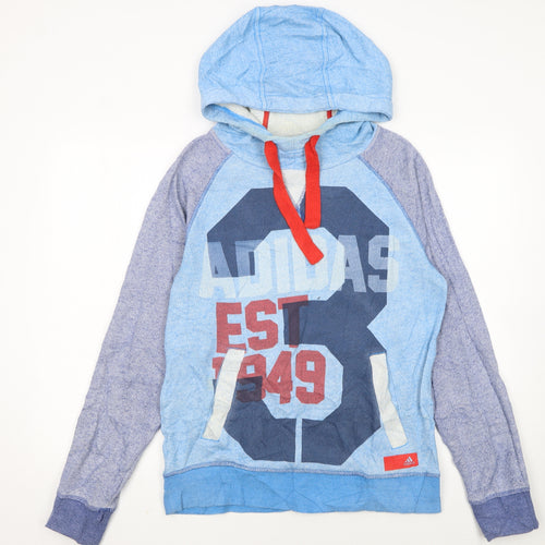 Adidas Womens Blue Graphic Pullover Hoodie Size S Cotton Blend