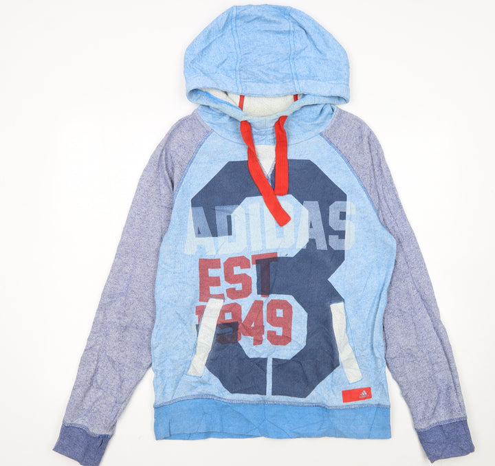 Adidas Womens Blue Graphic Pullover Hoodie Size S Cotton Blend