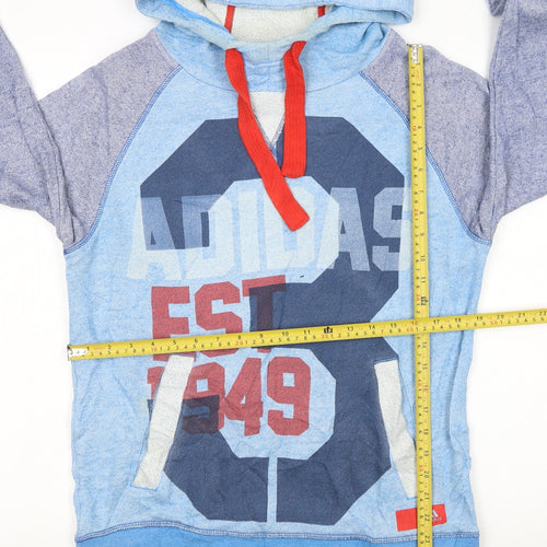 Adidas Womens Blue Graphic Pullover Hoodie Size S Cotton Blend