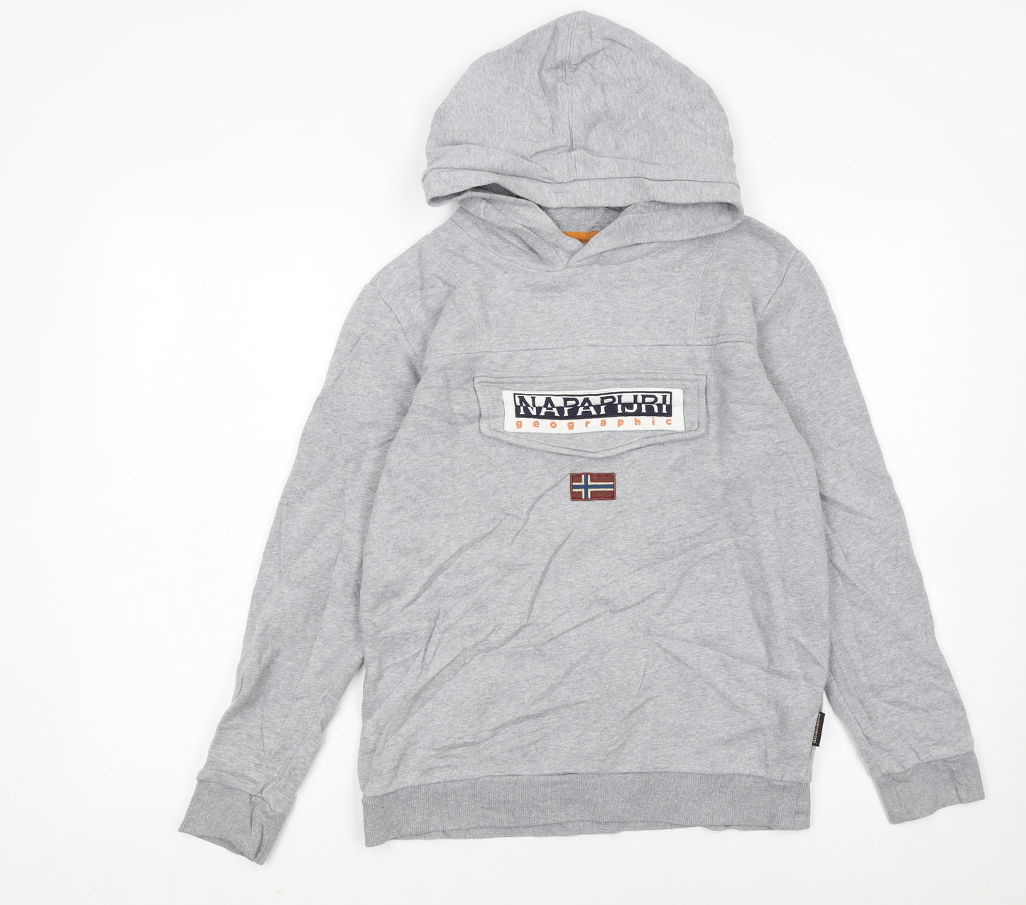 Napapijri Boys Grey Hoodie Size 162cm Pullover Logo Sweatshirt